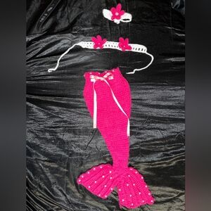 Pink Crochet Mermaid Tail ,Top and Headband
